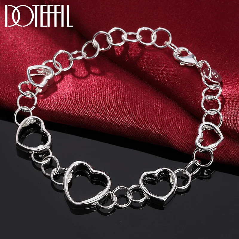 DOTEFFIL 925 Sterling Silver Love Heart Ball Bracelet For Women Jewelry