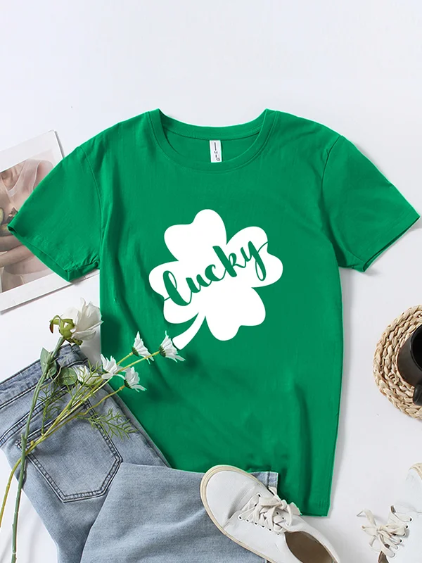 Utbros St. Patrick's Day Four-Leaf Clover Printed Casual Tee