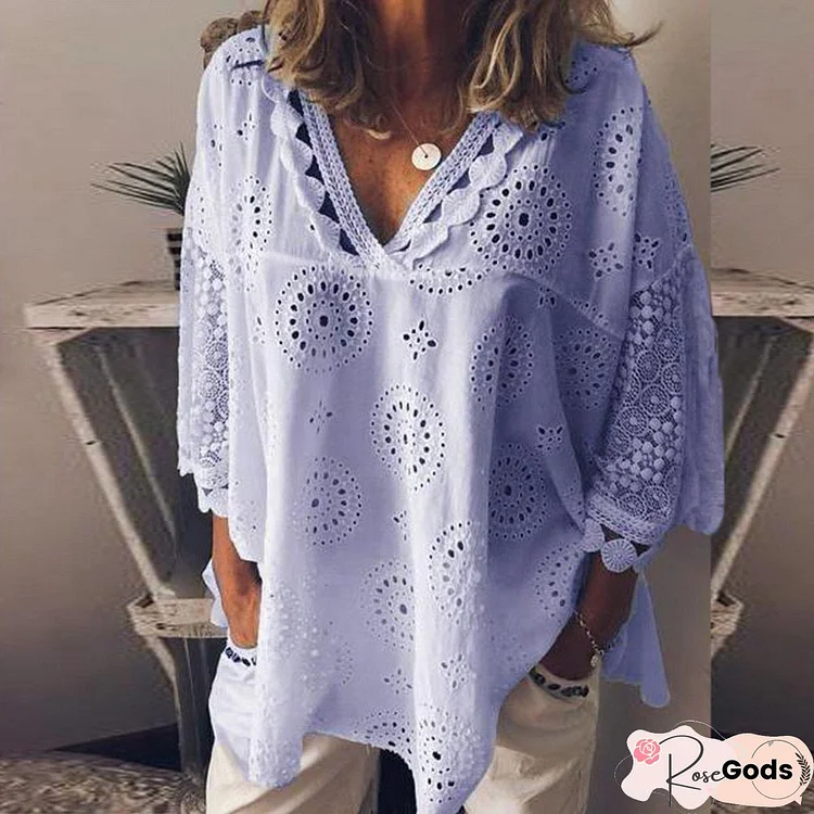 Women Blouse Hollow Out Lace Patchwork Tops Women Plus Size Tops