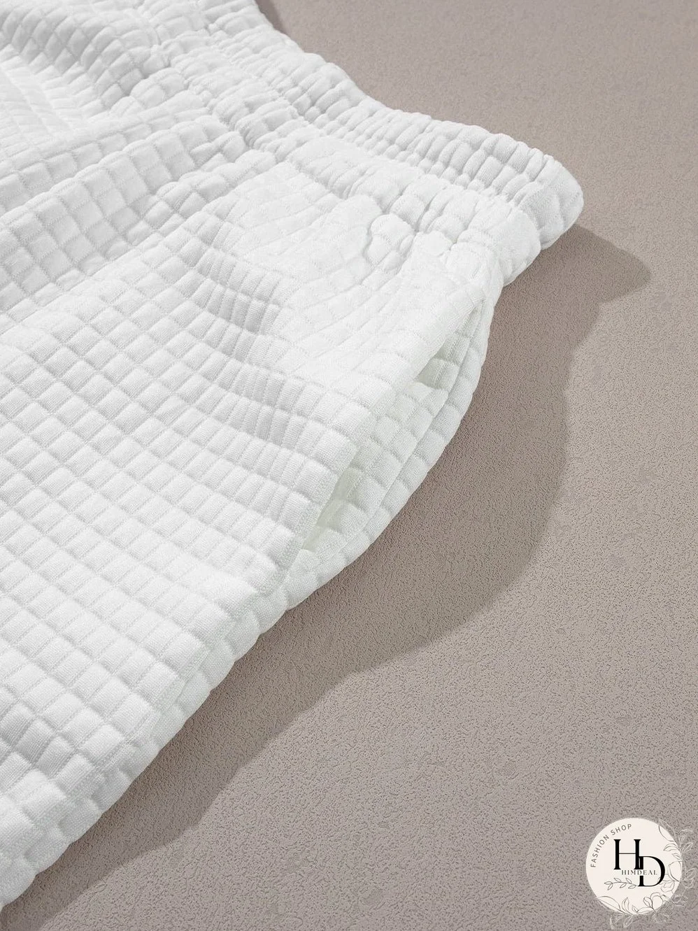 Chic White Textured Lattice Crop Top and Jogger Pants Ensemble