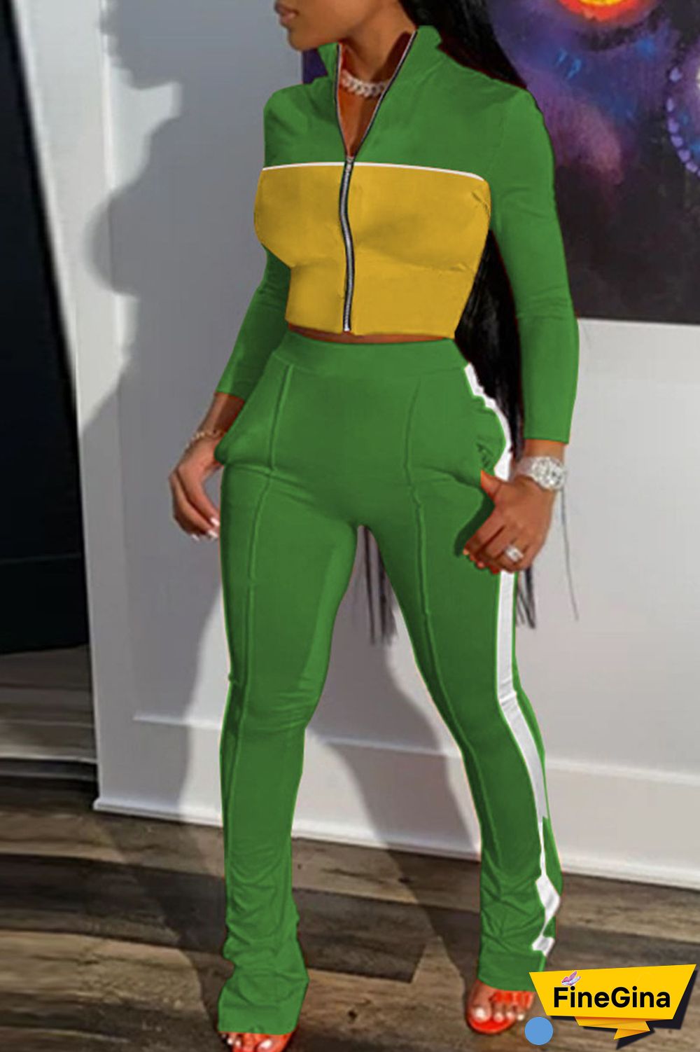 Grey Casual Sportswear Solid Patchwork Zipper Long Sleeve Two Pieces