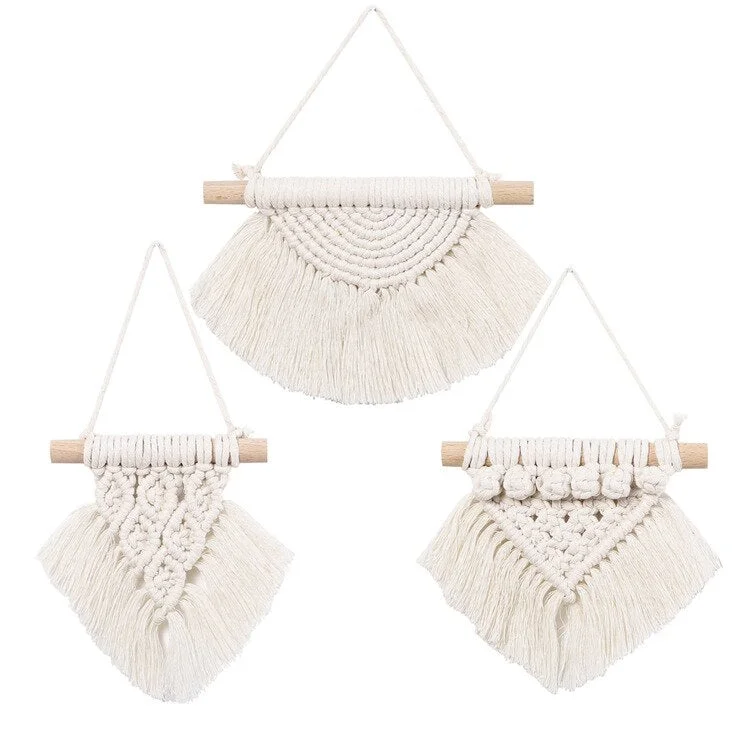 3 Pcs Bohemia Macrame Wall Hanging Small Tapestry Handmade Woven Tapestry Tassel Children's Room Headboard Boho Home Decor