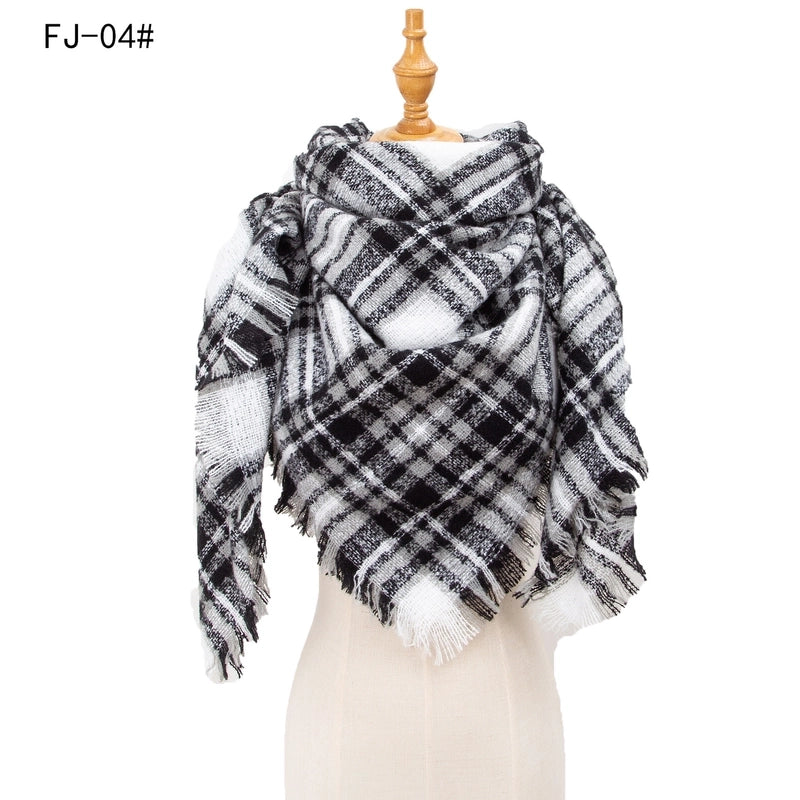 Hot Factory Direct Supply Autumn And Winter New Thickened Warm Circle Yarn Bristle Plaid Square Scarf For Women