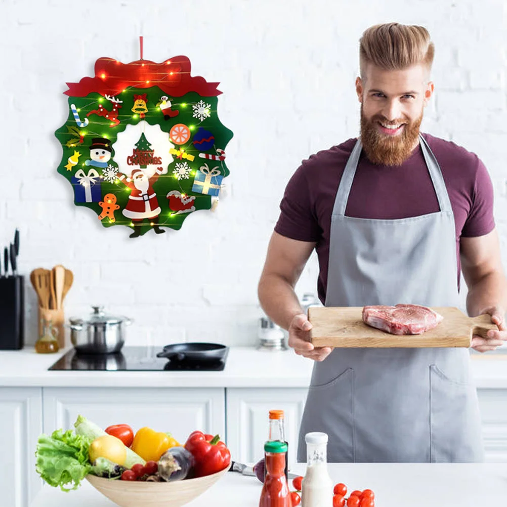 Felt Christmas Wreath with LED Light Door Wall Hanging Christmas Decoration Kit