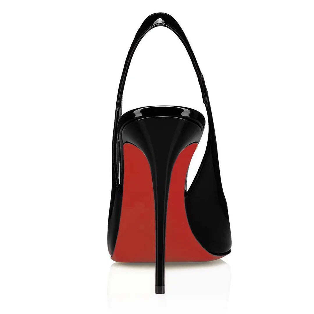 Women's Curved Design Slingback Heel Pointed Toe Party Wedding Red Soles Patent Pumps-vocosishoes