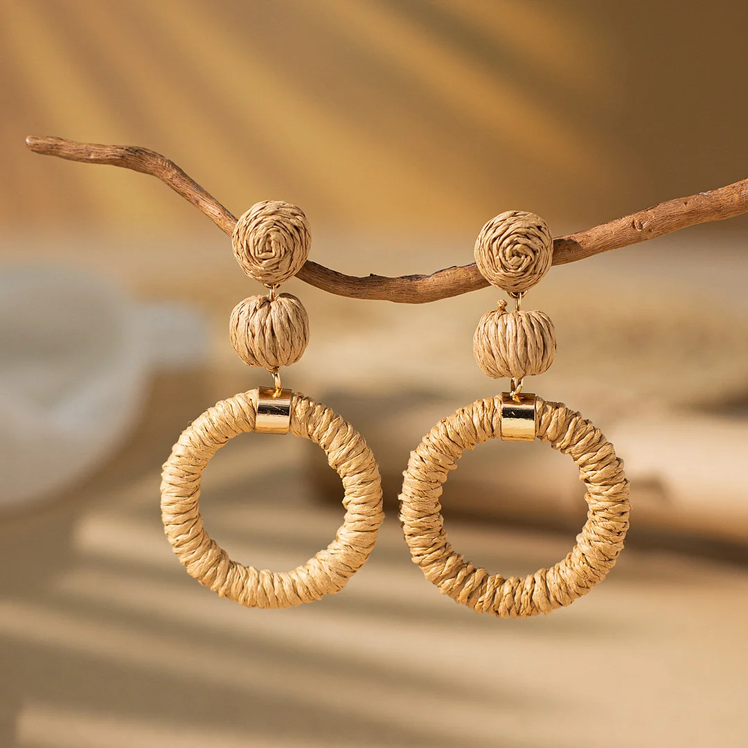 Women's Holiday Bohemian Style Raffia Hand-woven Earrings