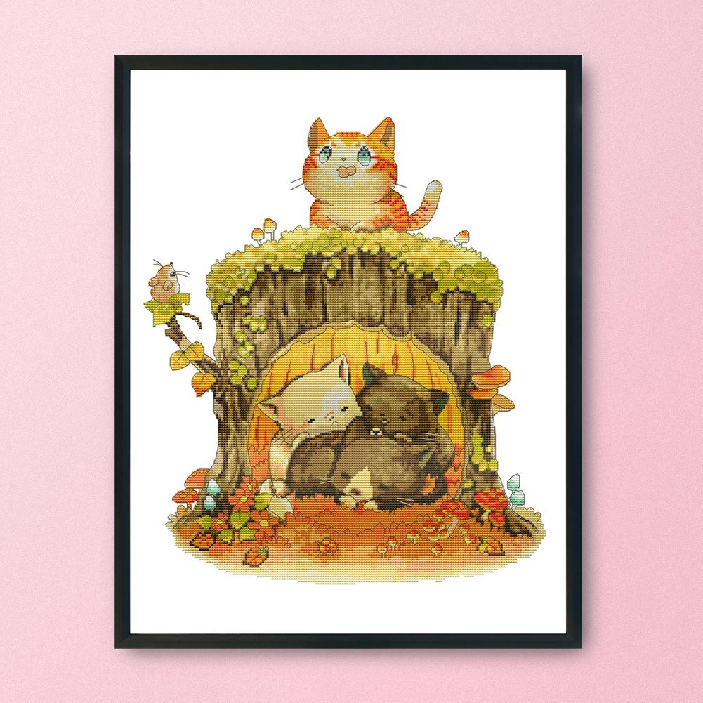 

Kitten under the stump - 14CT Stamped Cross Stitch - 45*39cm, 501 Original