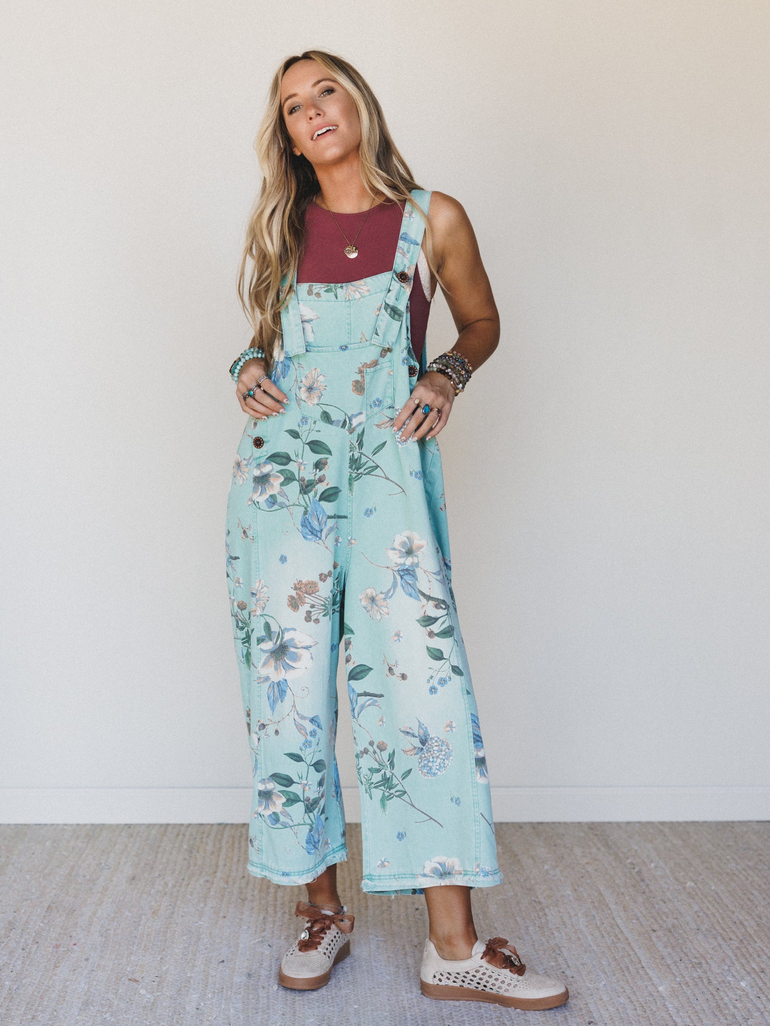 High Hopes Slouchy Denim Overalls - Mint