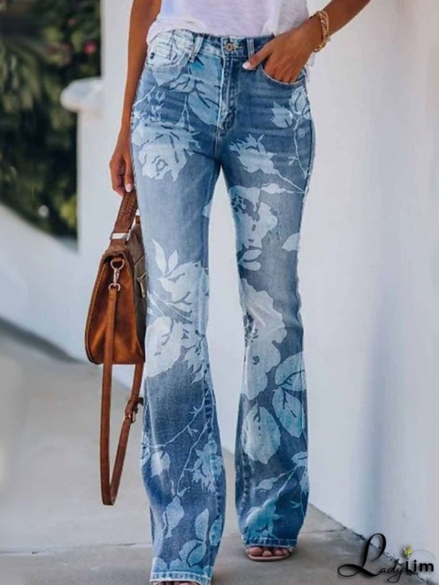 Stylish Women's High-Waisted Bootcut Flare Jeans with Side Pockets
