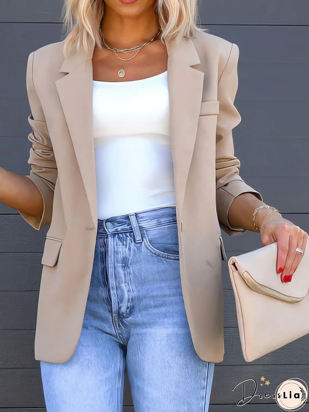 Casual Solid Lapel Slit Pocket Blazer