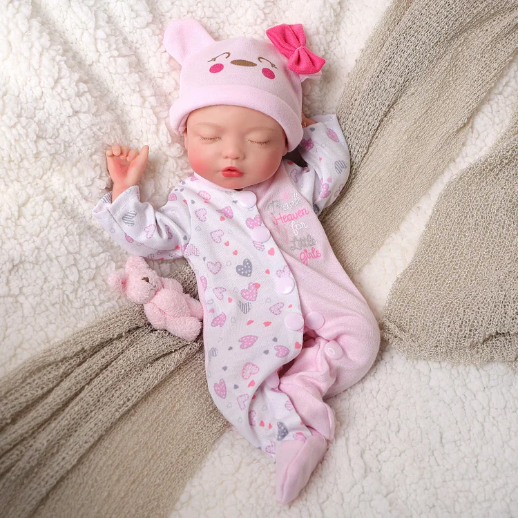 Babeside Suzy 12" Full Silicone Reborn Baby Girl Lifelike Sleeping Lovely Hearts Sweet Pink
