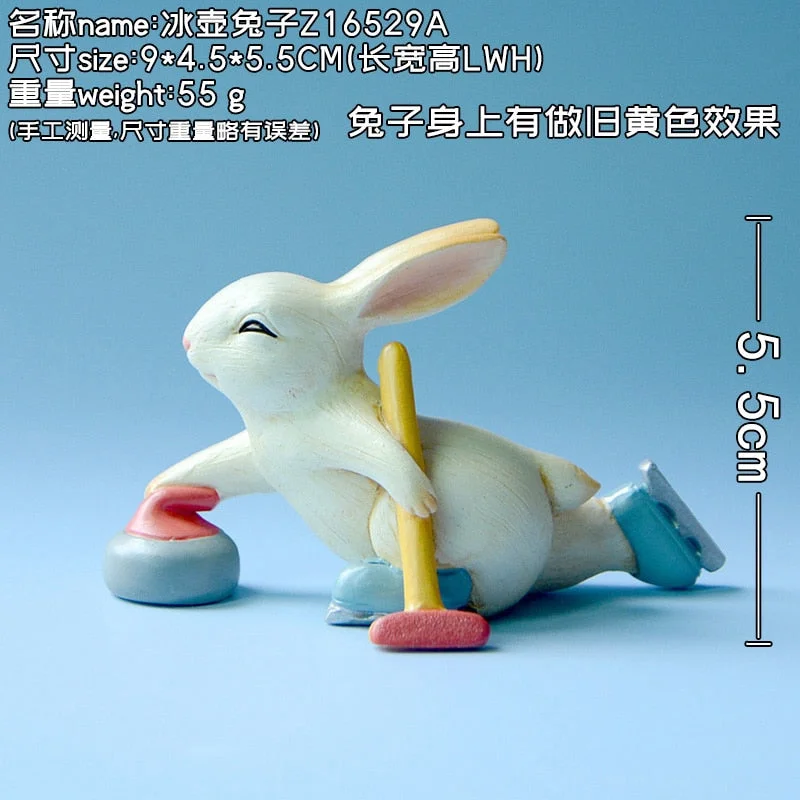 Creative Lovely Rabbit Ornaments Winter Games Competition Sports Figurine Skiing Skating Home Decoration Birthday Gifts