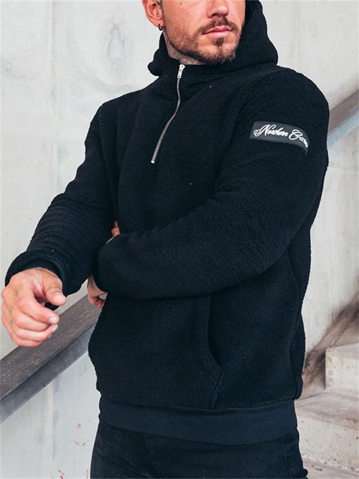 Autumn and Winter New Plush Sports Men's Jacket Zipper Hooded Sweater-JRSEE