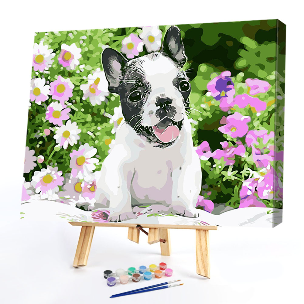 

40*50CM Paint By Numbers-Flowers and Dog, 501 Original