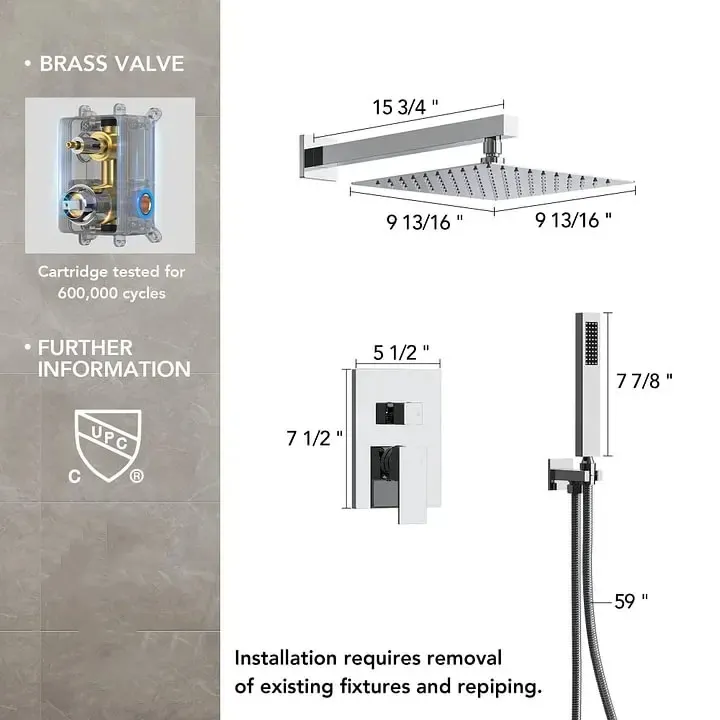 Rainfall Shower System in Chrome M6066CI-10BL | EVERSTEIN