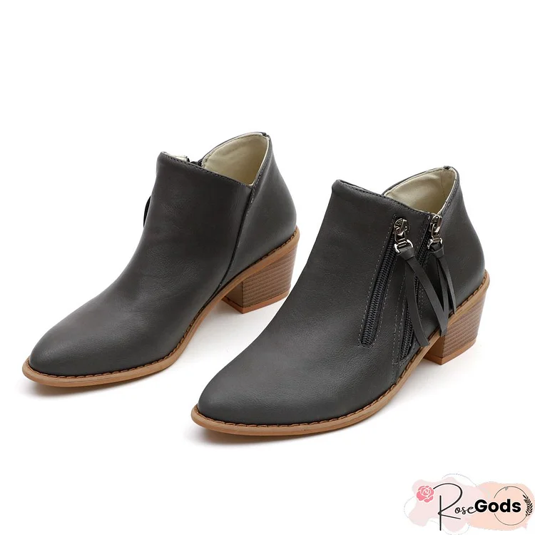 Women Zipper Chunky Heel Ankle Boots