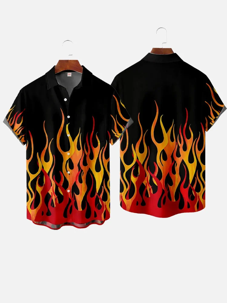 Vogue Red Flames Printing Short Sleeve Shirt BestDVibe