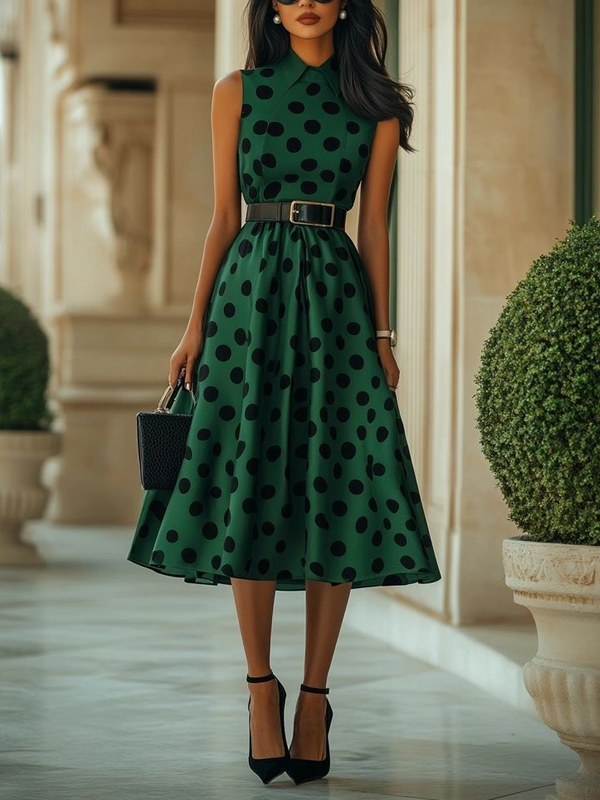 Shirt Collar Polka Dot Print Women's Dress