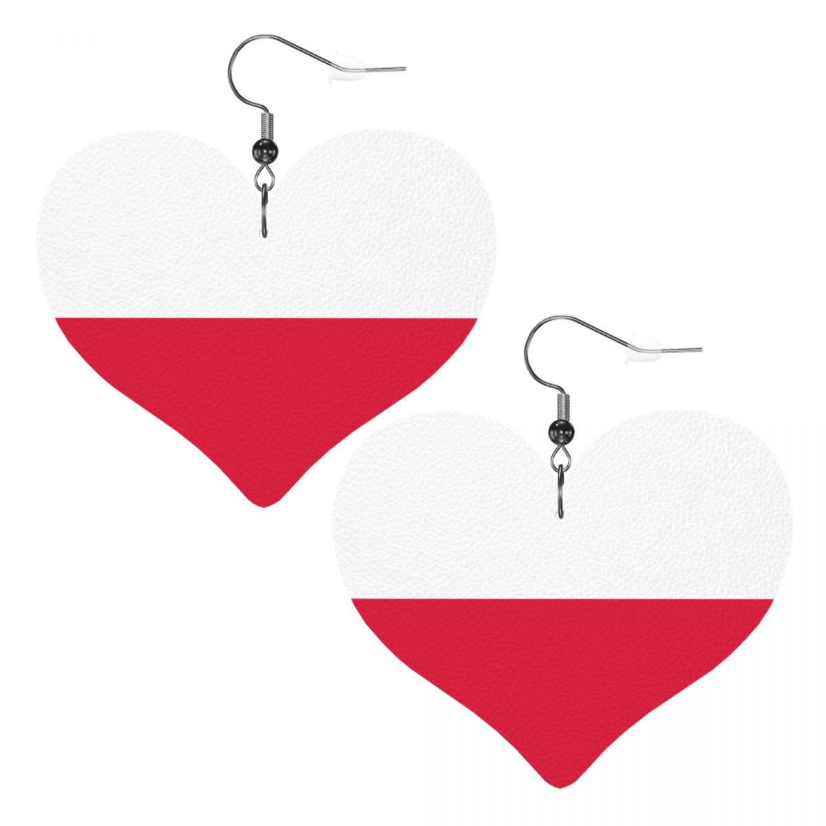 Poland Flag Heart Shaped Faux Leather Earrings