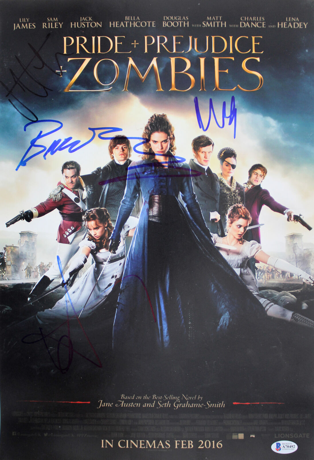 Pride & Prejudice & Zombies (5) Headey , Brady +3 Signed 12x18 Photo Poster painting BAS #A70492