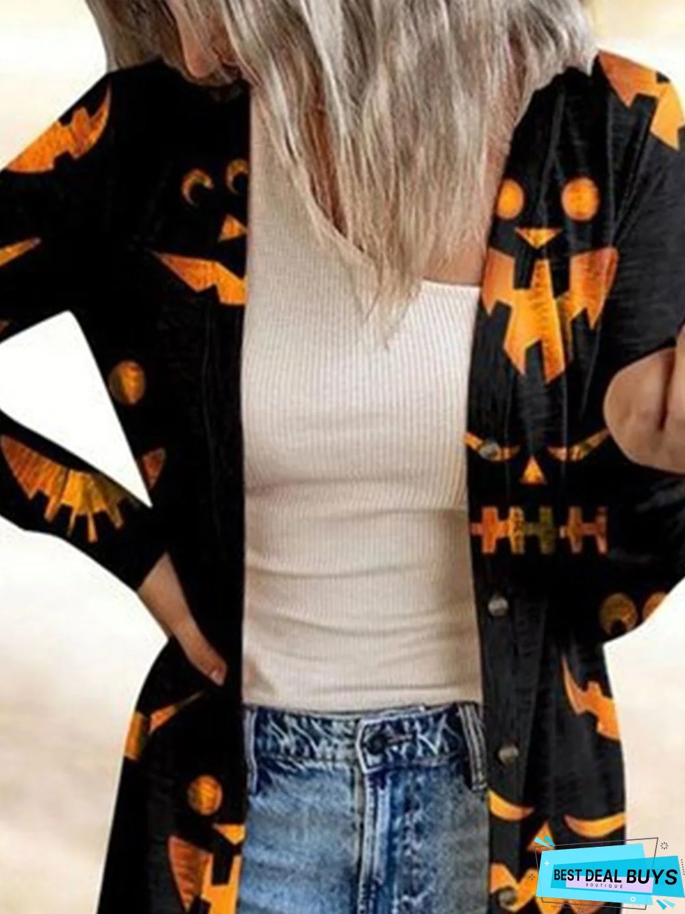 Halloween Printed Long Sleeve Casual Cardigan Halloween