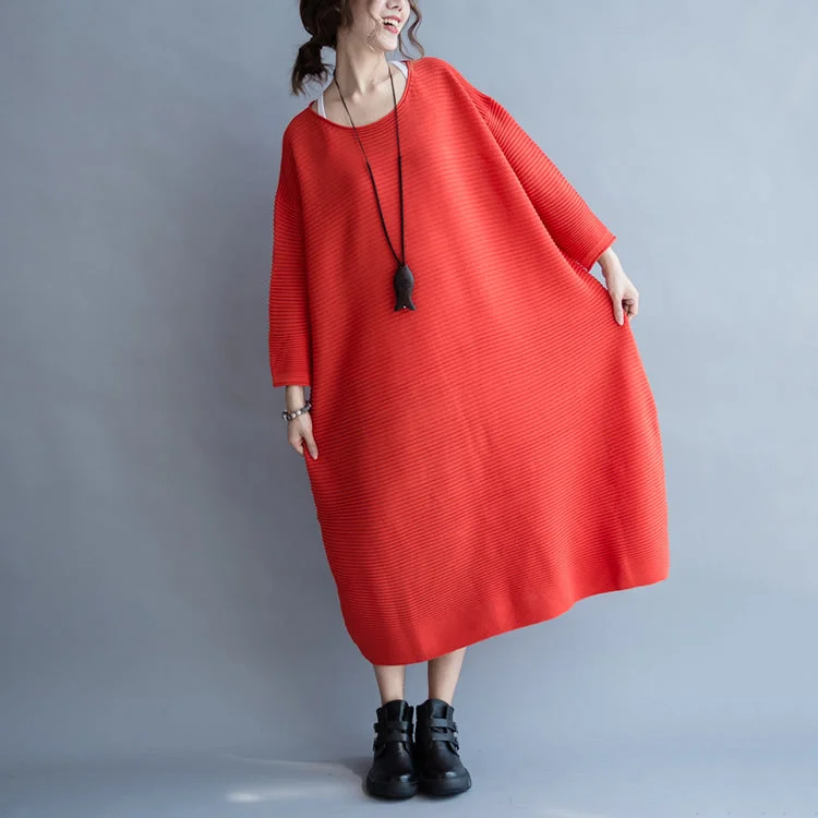 2021 autumn thick red sweater dresses plus size casual knit dress