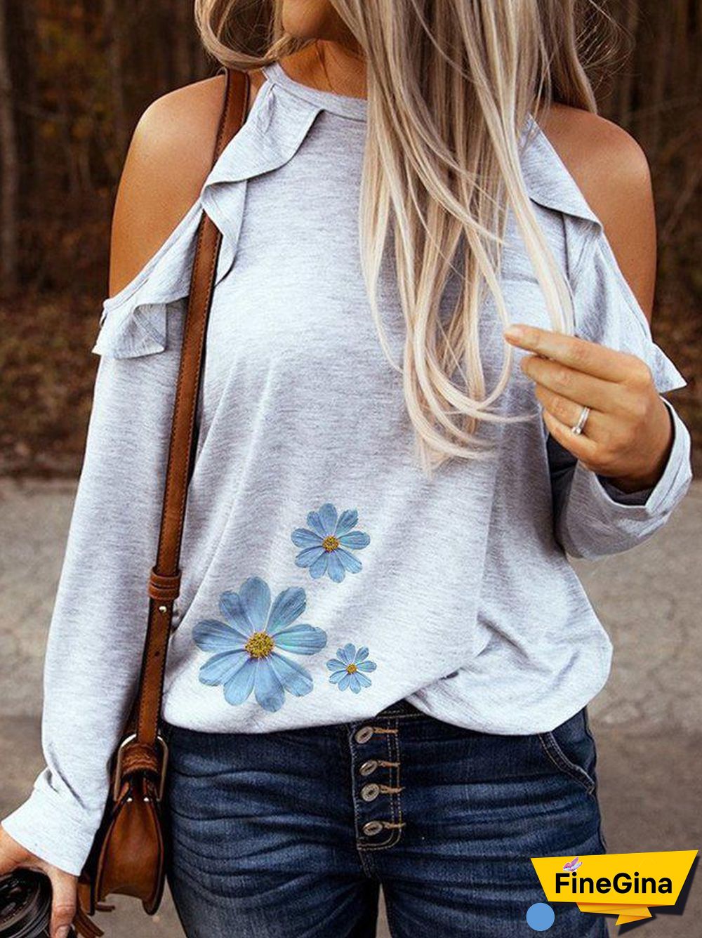 Blue Daisy Hollow Shoulder Top