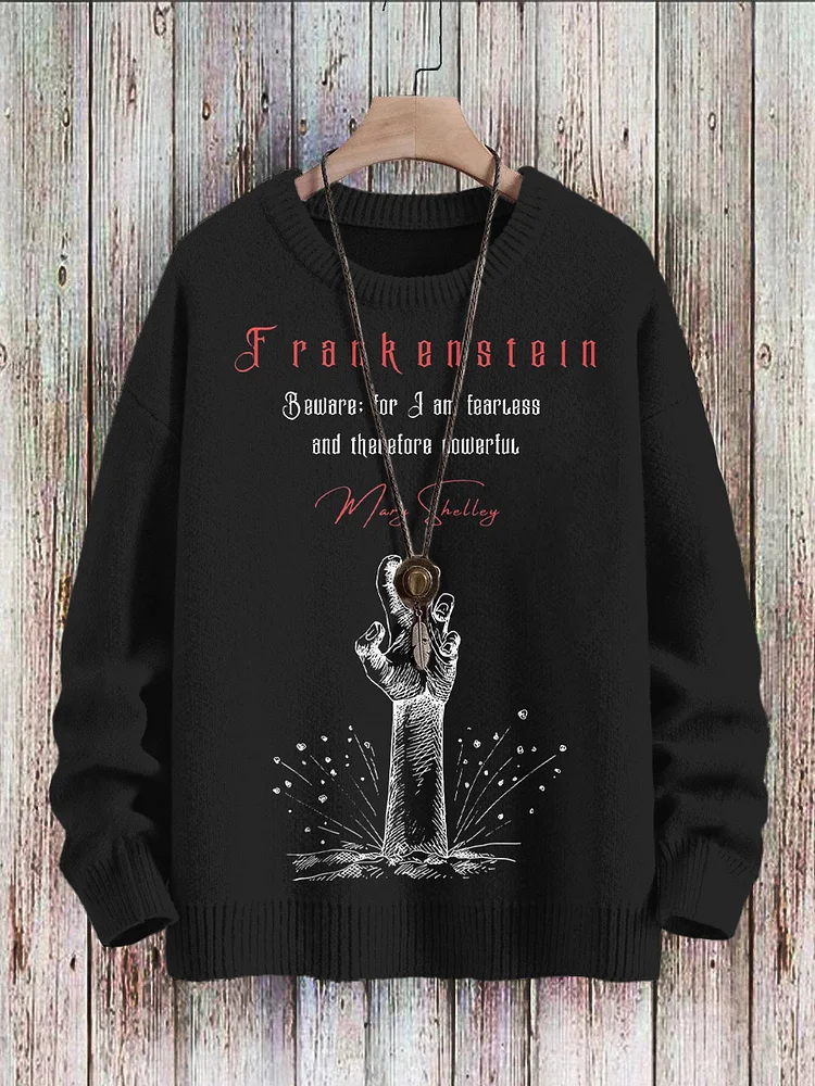 Men's Vintage Knitted Frankenstein Hand Print Sweater