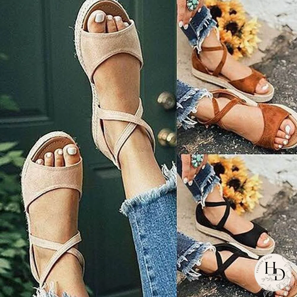 Summer Fashion Roman Cross Bandage Dew Toe Female Sandals Pastoral Style Casual Lace Up Women Flats Shoes