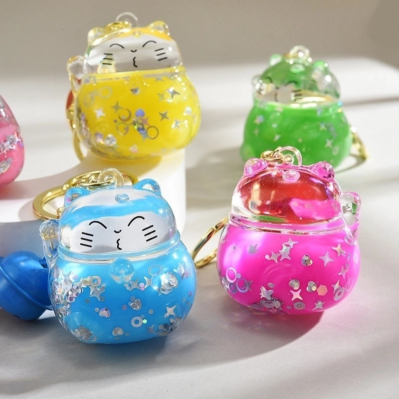 Quicksand Oil Lucky Cat Key Chain Floating Acrylic Accessories Key Pendants Bag Ornaments Lovely Key Buckle