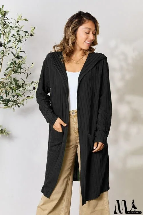 Basic Bae Full Size Ribbed Open Front Long Sleeve Cardigan