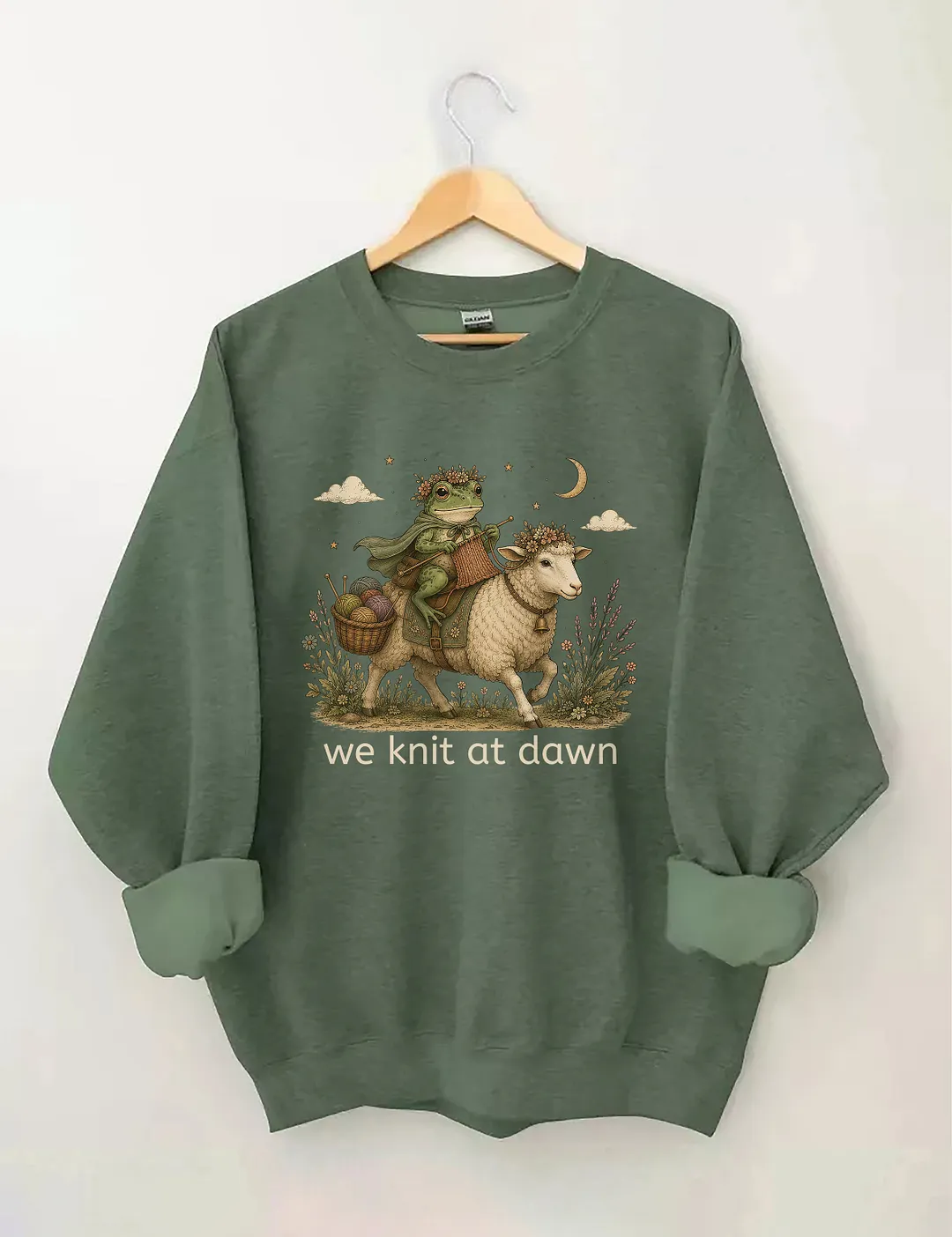 We Knit At Dawn Knitter Frog And Sheep Sweatshirt