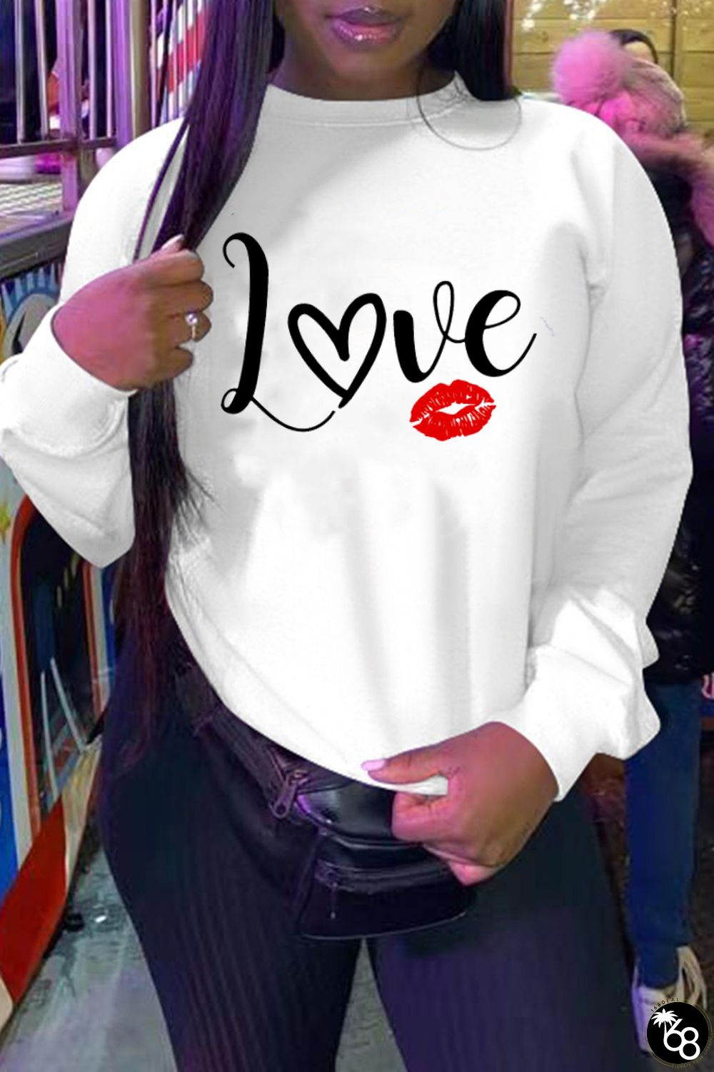 White Street Lips Printed Patchwork Letter O Neck Tops | 168DEAL