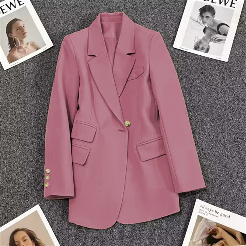 Woherb Woherb Spring And Autumn New Pink Suit Jacket Female A Button Casual Temperament Small Spring Suit Tide-Outfit Ideas