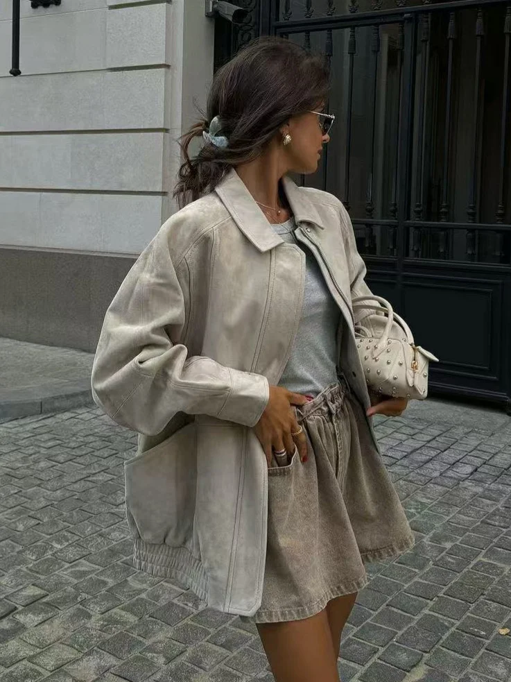 Nigikala Nigikala 2025 Fashion Clip Velvet Texture Loose Flying Jacket Women A6