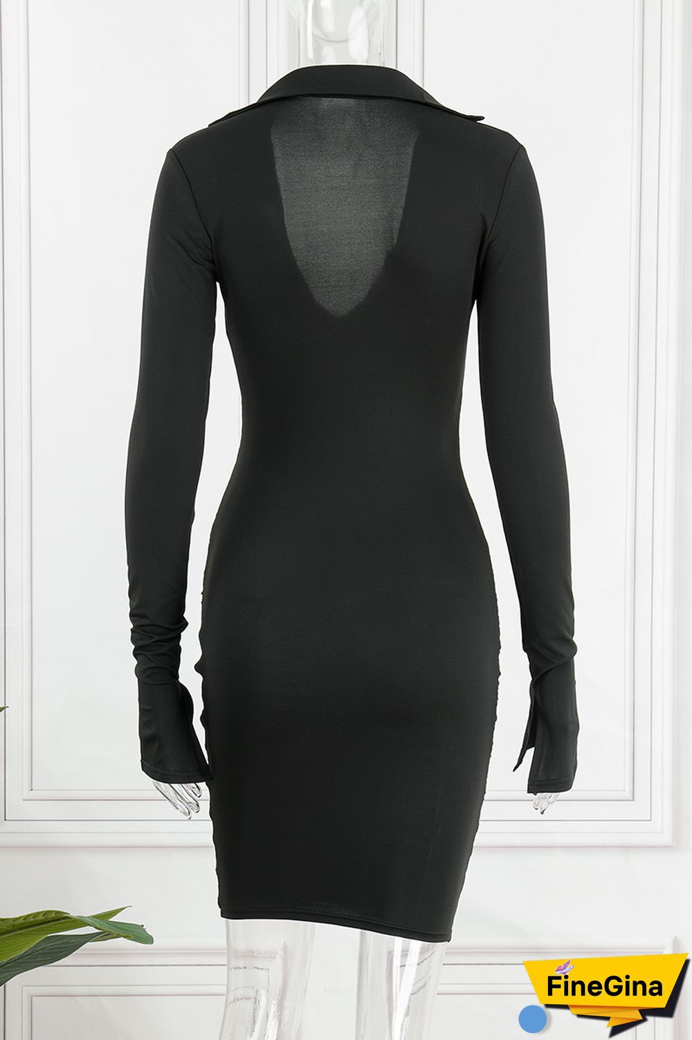 Blue Sexy Solid Fold Turndown Collar Pencil Skirt Dresses