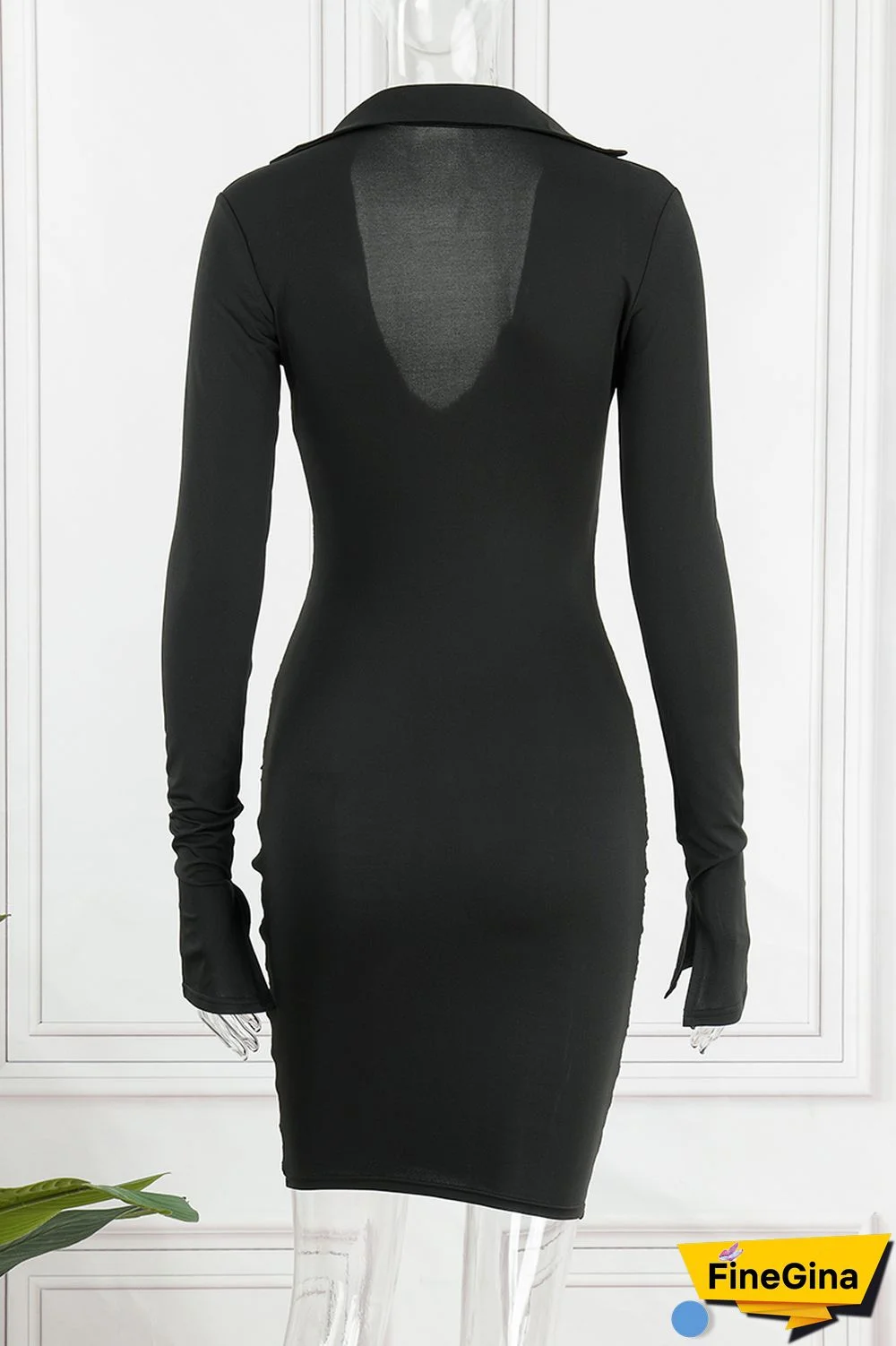 Blue Sexy Solid Fold Turndown Collar Pencil Skirt Dresses