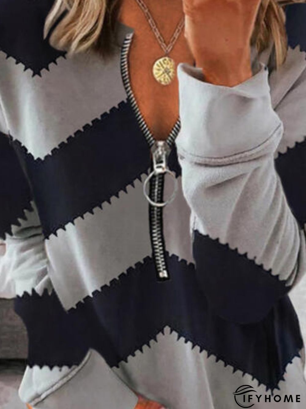 Long Sleeve Round Neck Striped Tunic Top | IFYHOME