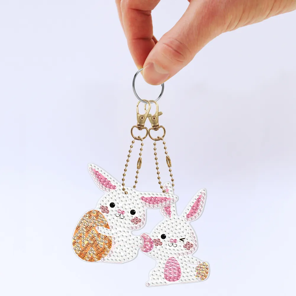 5pcs Diamond Painting Keyring Kits DIY Rabbit Keychain Bag Pendant(Double Sided)