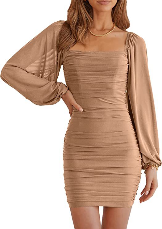 Mature Women Skinny Mini Dress Stretch Mesh Slim Fit