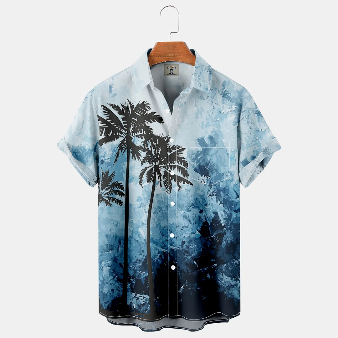 Oil Painting Coconut Tree Print Short Sleeve Shirt
