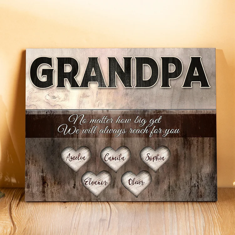 Personalized Hearts Wall Art Frame Custom 5 Names Wood Panel Painting Wooden Ornaments Gift for Grandpa Family