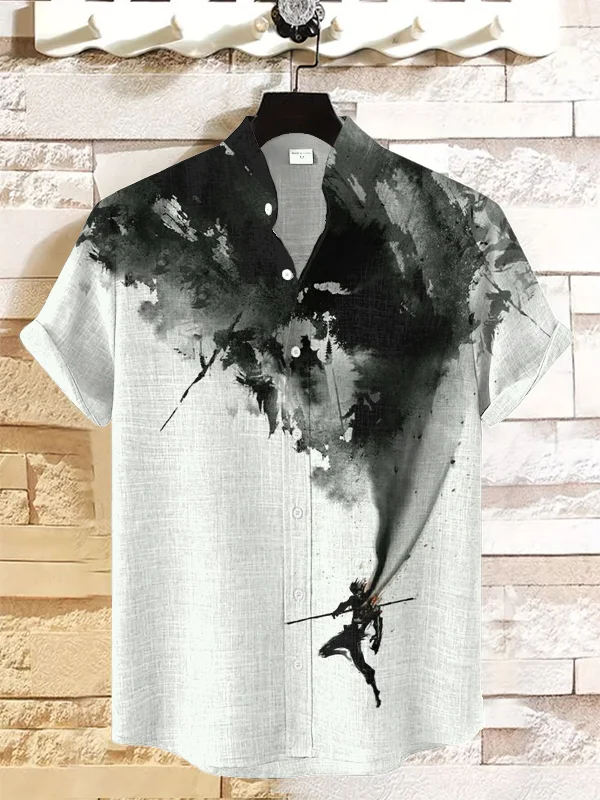Men's Mysterious Dark Monkey Ink Painting Print Shirt