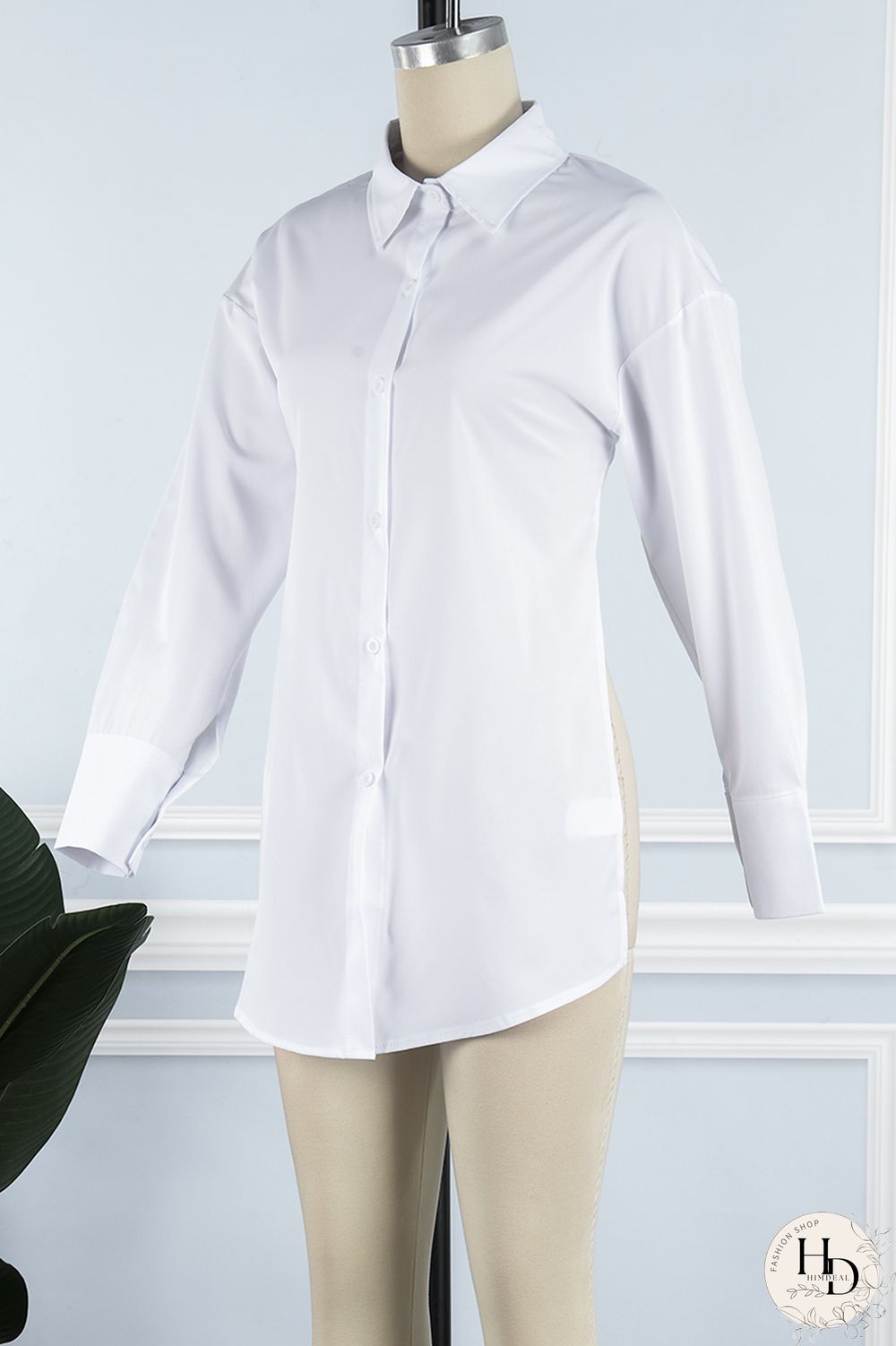 Black Casual Solid Frenulum Backless Asymmetrical Shirt Collar Tops