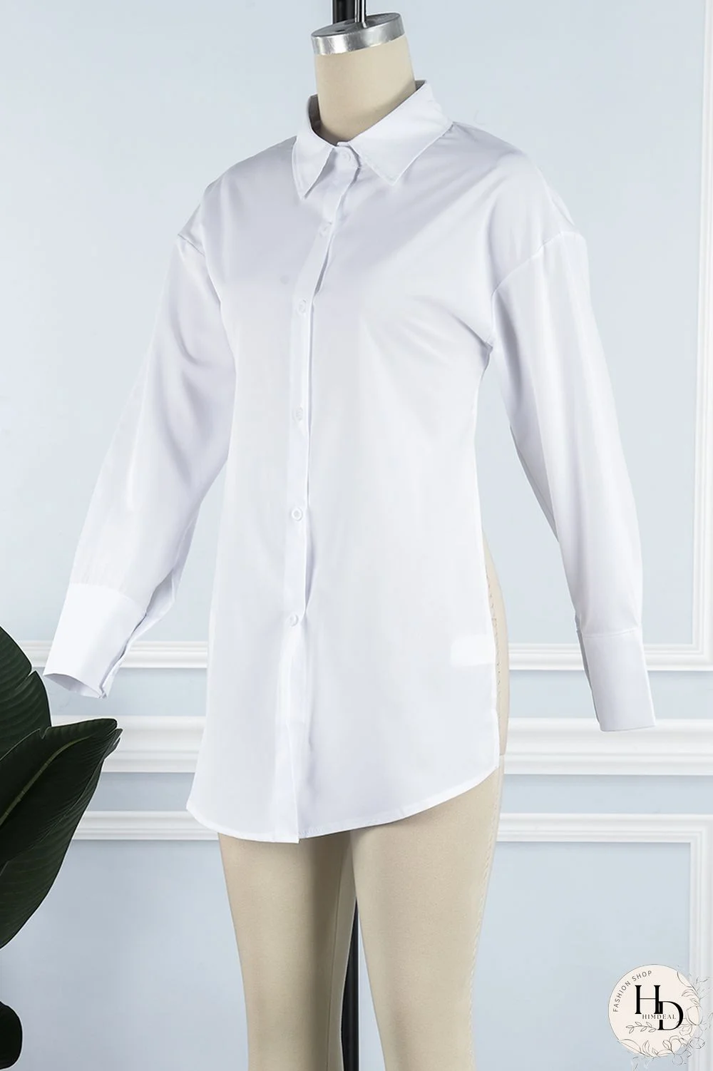 Black Casual Solid Frenulum Backless Asymmetrical Shirt Collar Tops