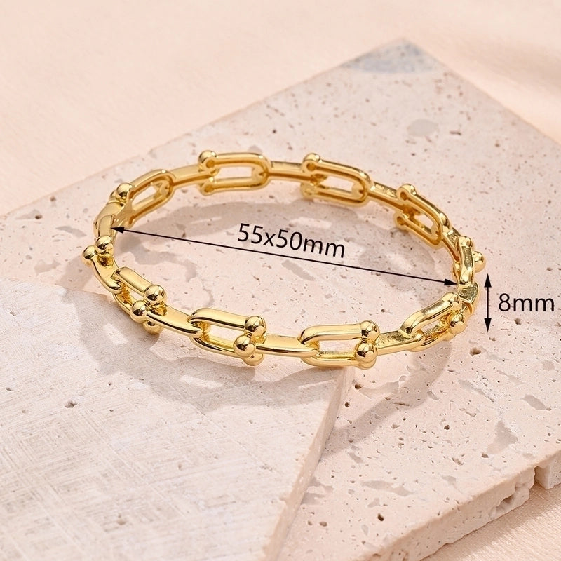 IG Style Classic Style U Shape Copper Zircon 18K Gold Plated Polishing Plating Inlay Bracelets