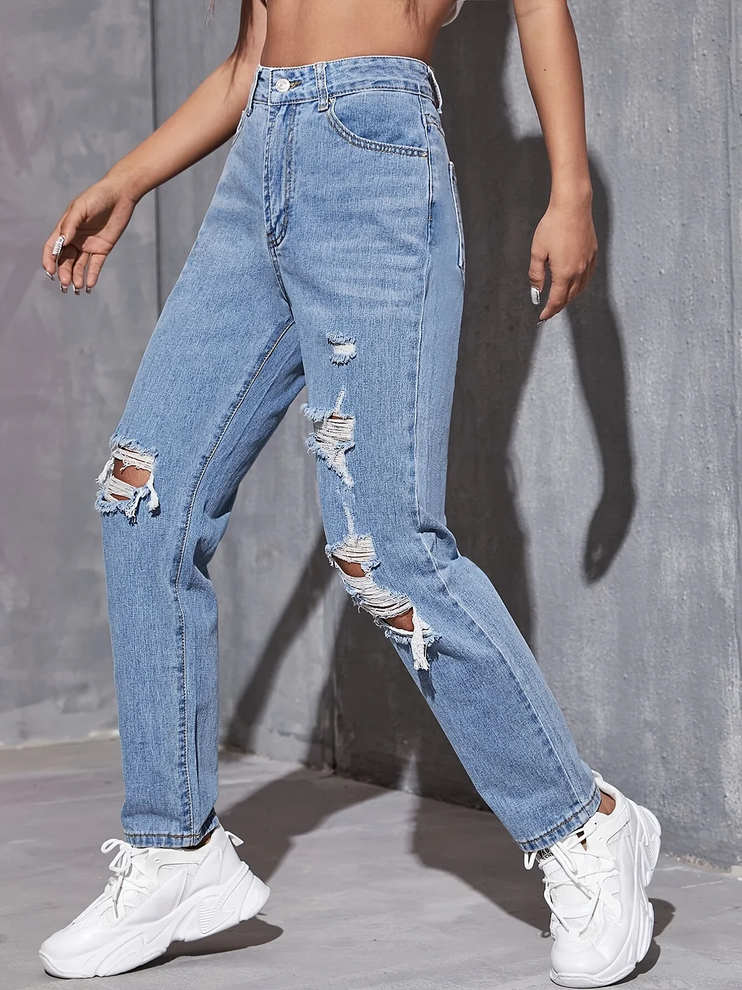 Women's Skinny Jeans Ripped Denim Long Pant
