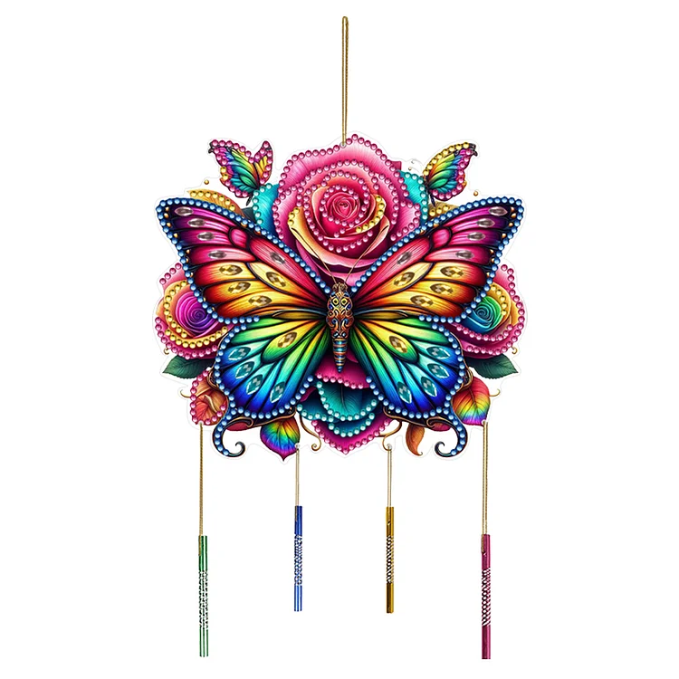 【Pendant】Double Sided Special Shape Butterfly Diamond Art Painting Wind Bell Hanging Sign gbfke