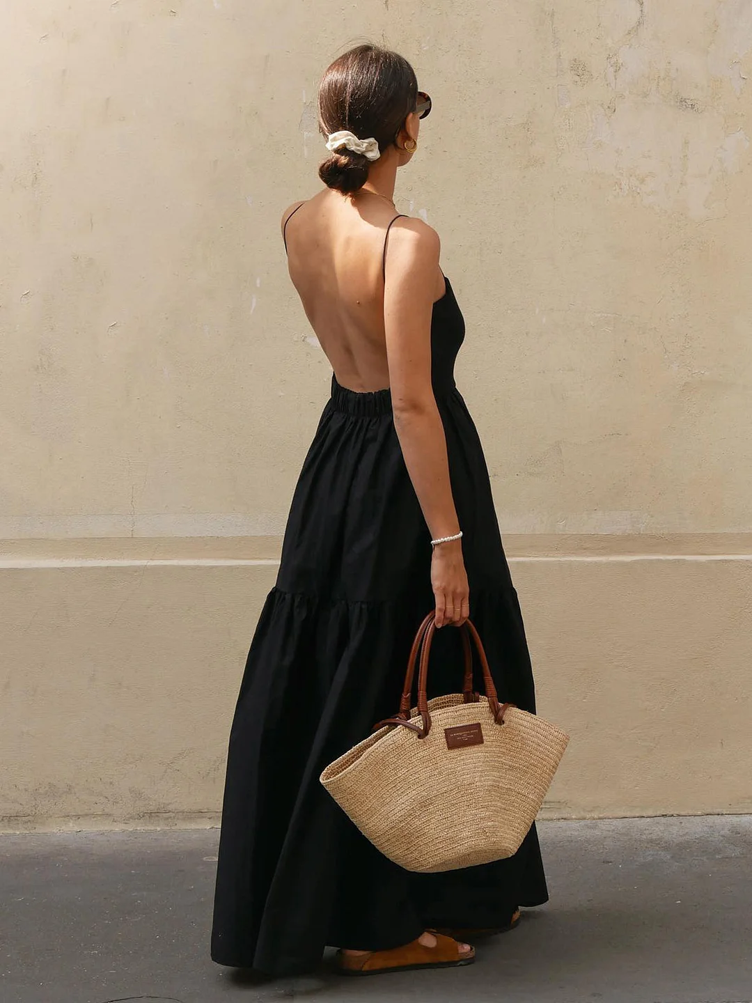 Abebey-Solid Backless Long Dress