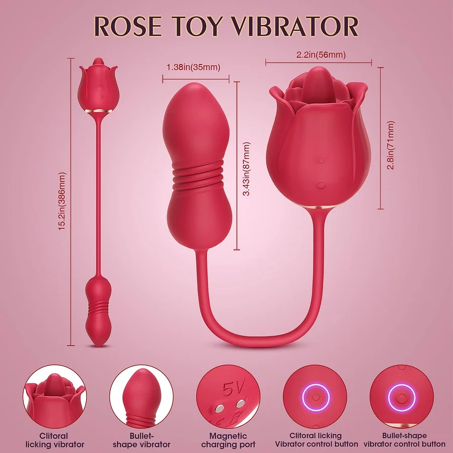 Rose Toy Vibrator for Woman - 3 in 1 Clitoral Stimulator Tongue Licking  Thrusting G Spot Dildo Vibrator with 9 Modes, Rose Adult Sex Toys Games,  Clitoris Nipple Licker for Women Man Couple